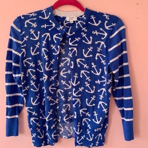 Crown & ivy blue and white anchor cardigan